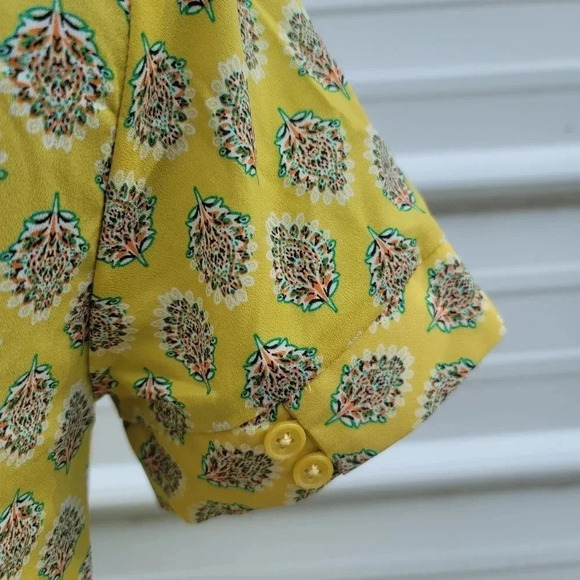 Banana Republic Women's Yellow Floral Paisley Lace Up Aline Dress Short Sz 0 - Picture 6 of 16